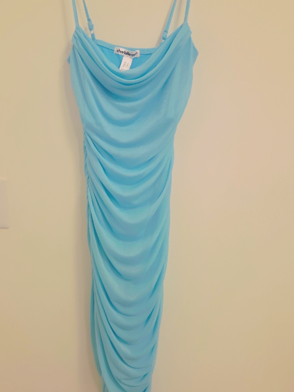 Charlotte Russe Aqua Cowl Neck Ruched Maxi Dress